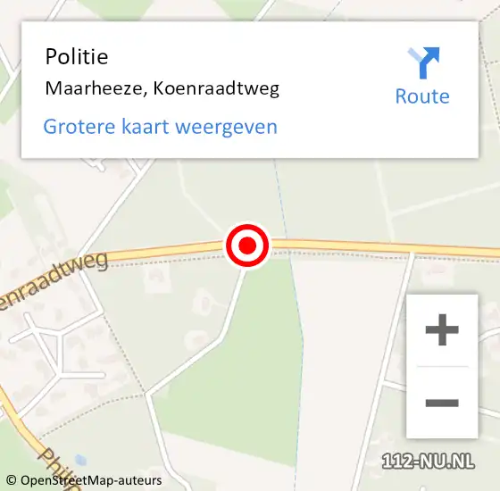 Locatie op kaart van de 112 melding: Politie Maarheeze, Koenraadtweg op 5 november 2018 12:54