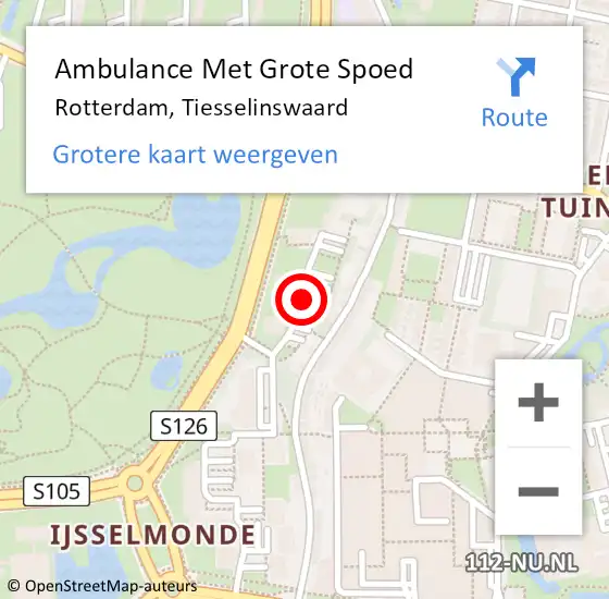 Locatie op kaart van de 112 melding: Ambulance Met Grote Spoed Naar Rotterdam, Tiesselinswaard op 5 november 2018 13:33