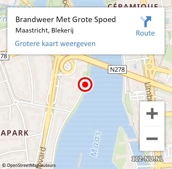 Locatie op kaart van de 112 melding: Brandweer Met Grote Spoed Naar Maastricht, Blekerij op 5 november 2018 13:43