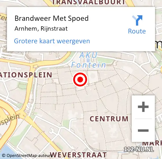 Locatie op kaart van de 112 melding: Brandweer Met Spoed Naar Arnhem, Rijnstraat op 5 november 2018 15:33