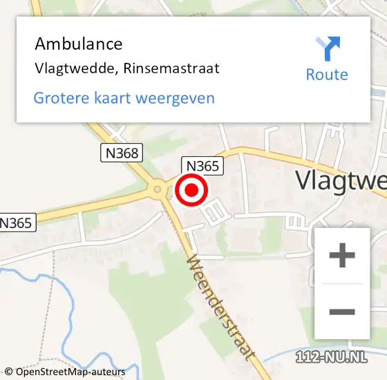 Locatie op kaart van de 112 melding: Ambulance Vlagtwedde, Rinsemastraat op 13 maart 2014 18:41