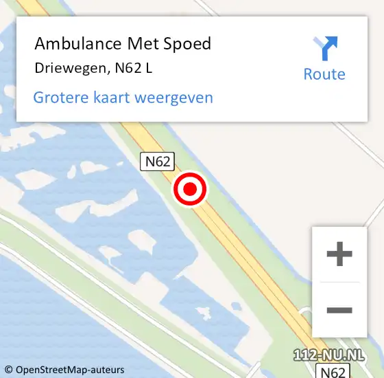 Locatie op kaart van de 112 melding: Ambulance Met Spoed Naar Driewegen, N62 L op 5 november 2018 15:48