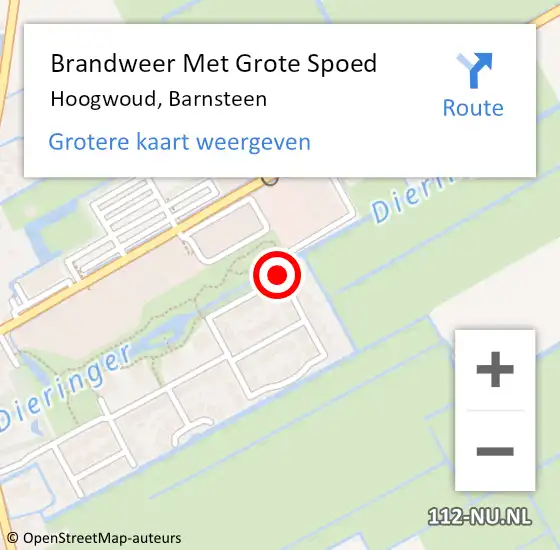 Locatie op kaart van de 112 melding: Brandweer Met Grote Spoed Naar Hoogwoud, Barnsteen op 5 november 2018 15:51