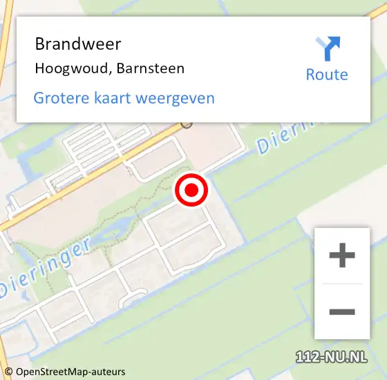 Locatie op kaart van de 112 melding: Brandweer Hoogwoud, Barnsteen op 5 november 2018 15:54