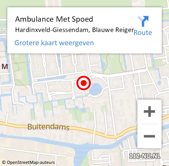 Locatie op kaart van de 112 melding: Ambulance Met Spoed Naar Hardinxveld-Giessendam, Blauwe Reiger op 5 november 2018 18:07