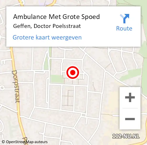 Locatie op kaart van de 112 melding: Ambulance Met Grote Spoed Naar Geffen, Doctor Poelsstraat op 5 november 2018 19:45