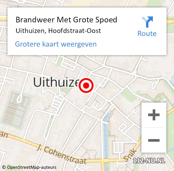 Locatie op kaart van de 112 melding: Brandweer Met Grote Spoed Naar Uithuizen, Hoofdstraat-Oost op 5 november 2018 20:49
