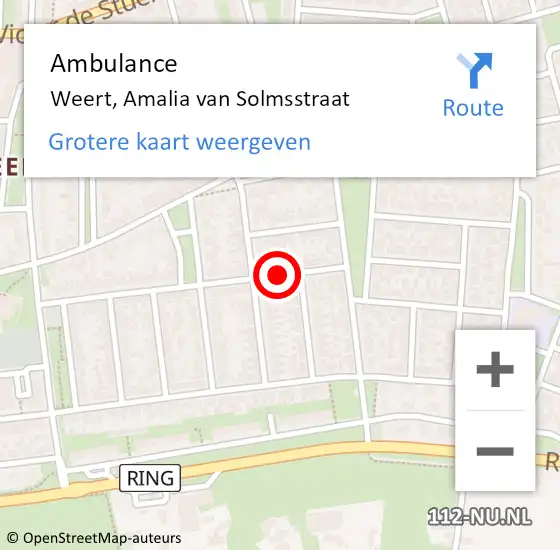 Locatie op kaart van de 112 melding: Ambulance Weert, Amalia van Solmsstraat op 5 november 2018 20:57