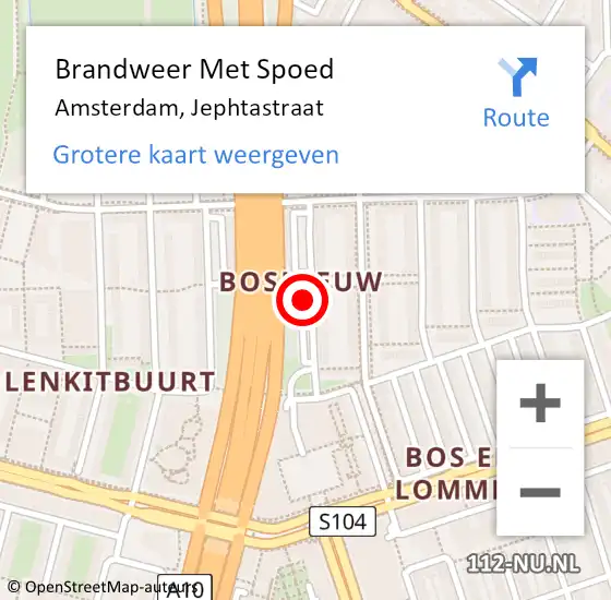 Locatie op kaart van de 112 melding: Brandweer Met Spoed Naar Amsterdam, Jephtastraat op 5 november 2018 21:40