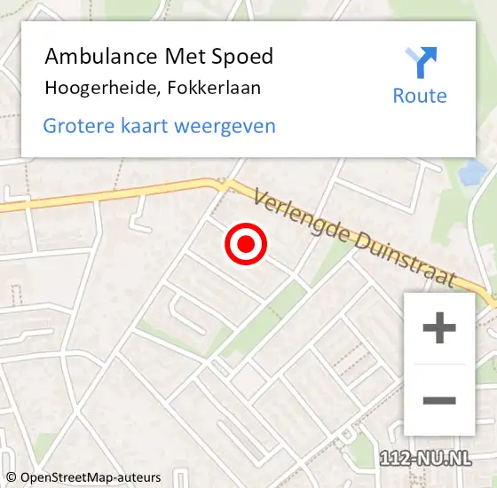 Locatie op kaart van de 112 melding: Ambulance Met Spoed Naar Hoogerheide, Fokkerlaan op 5 november 2018 21:56