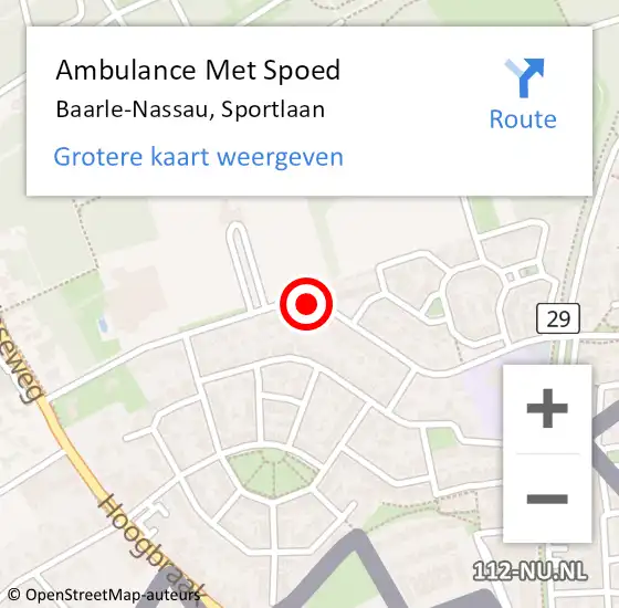 Locatie op kaart van de 112 melding: Ambulance Met Spoed Naar Baarle-Nassau, Sportlaan op 6 november 2018 04:44