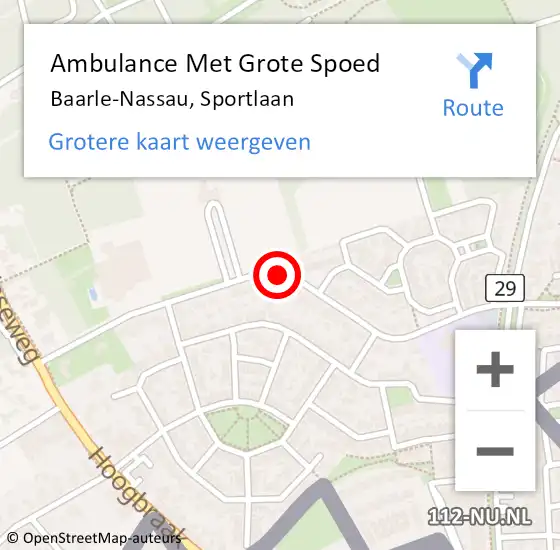 Locatie op kaart van de 112 melding: Ambulance Met Grote Spoed Naar Baarle-Nassau, Sportlaan op 6 november 2018 04:45