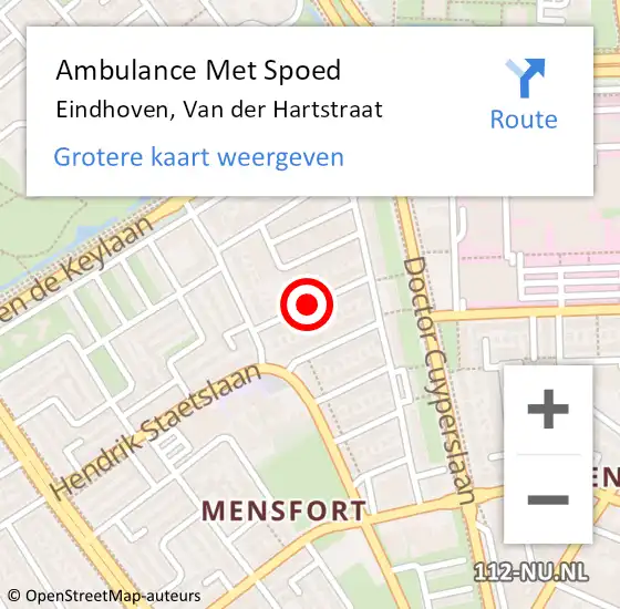 Locatie op kaart van de 112 melding: Ambulance Met Spoed Naar Eindhoven, Van der Hartstraat op 6 november 2018 07:47