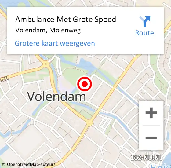 Locatie op kaart van de 112 melding: Ambulance Met Grote Spoed Naar Volendam, Molenweg op 6 november 2018 08:28