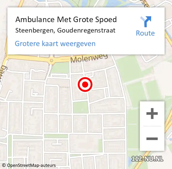 Locatie op kaart van de 112 melding: Ambulance Met Grote Spoed Naar Steenbergen, Goudenregenstraat op 6 november 2018 08:39