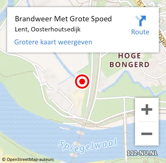 Locatie op kaart van de 112 melding: Brandweer Met Grote Spoed Naar Lent, Oosterhoutsedijk op 6 november 2018 09:13