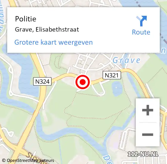 Locatie op kaart van de 112 melding: Politie Grave, Elisabethstraat op 6 november 2018 09:15