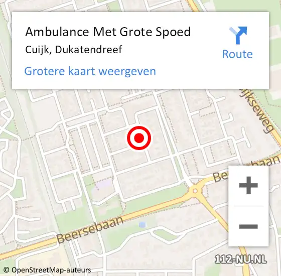 Locatie op kaart van de 112 melding: Ambulance Met Grote Spoed Naar Cuijk, Dukatendreef op 6 november 2018 09:16