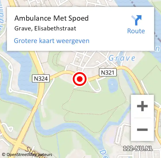 Locatie op kaart van de 112 melding: Ambulance Met Spoed Naar Grave, Elisabethstraat op 6 november 2018 09:17