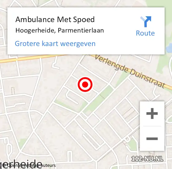 Locatie op kaart van de 112 melding: Ambulance Met Spoed Naar Hoogerheide, Parmentierlaan op 6 november 2018 09:18