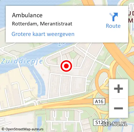 Locatie op kaart van de 112 melding: Ambulance Rotterdam, Merantistraat op 6 november 2018 11:40