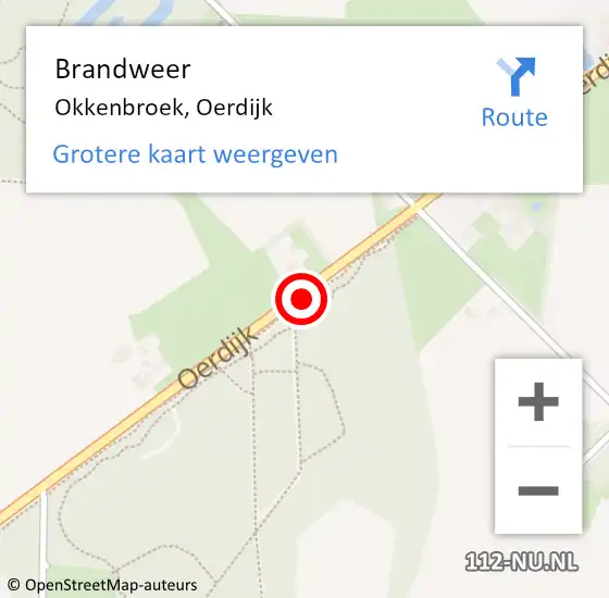 Locatie op kaart van de 112 melding: Brandweer Okkenbroek, Oerdijk op 6 november 2018 11:59