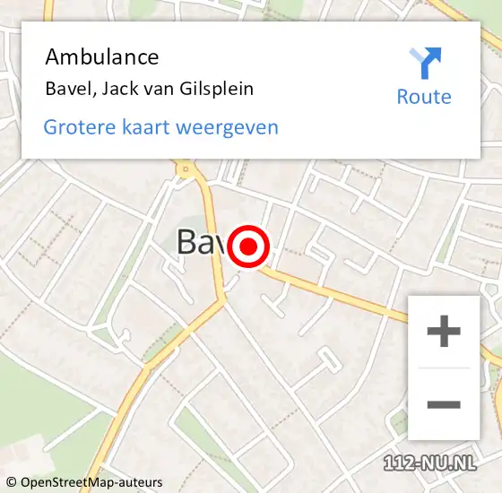 Locatie op kaart van de 112 melding: Ambulance Bavel, Jack van Gilsplein op 6 november 2018 12:24