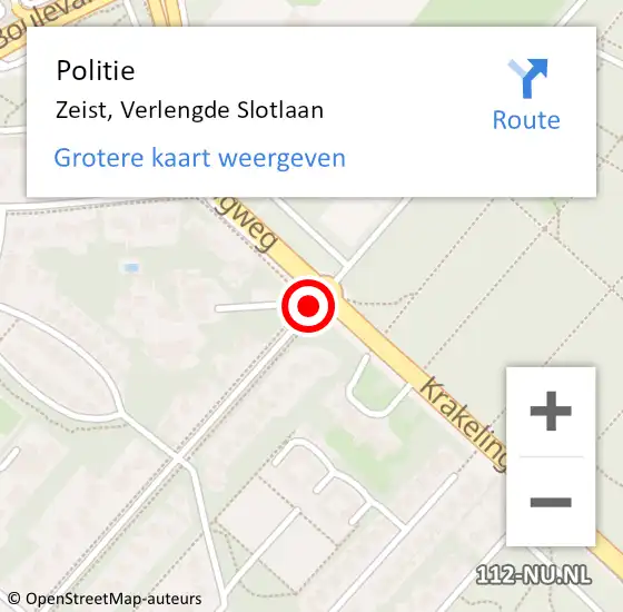 Locatie op kaart van de 112 melding: Politie Zeist, Verlengde Slotlaan op 6 november 2018 13:18