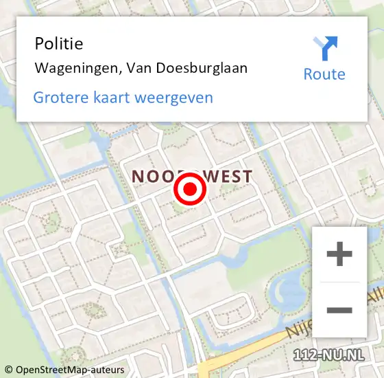 Locatie op kaart van de 112 melding: Politie Wageningen, Van Doesburglaan op 6 november 2018 14:02