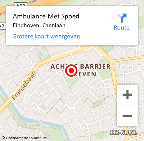 Locatie op kaart van de 112 melding: Ambulance Met Spoed Naar Eindhoven, Caenlaan op 6 november 2018 14:04