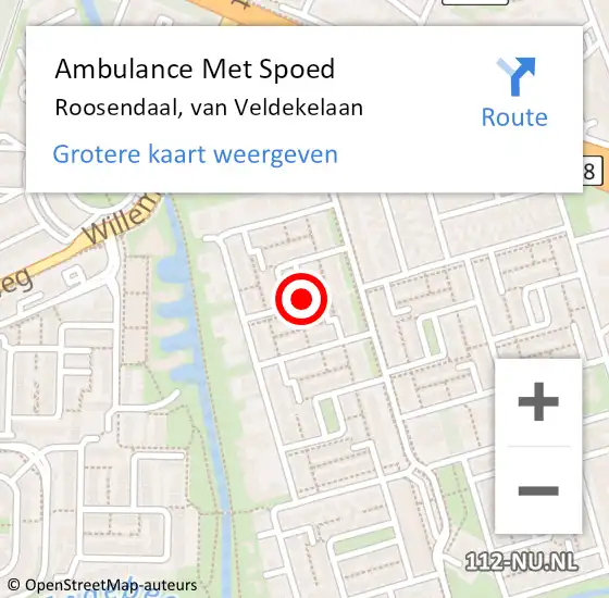 Locatie op kaart van de 112 melding: Ambulance Met Spoed Naar Roosendaal, van Veldekelaan op 6 november 2018 14:52