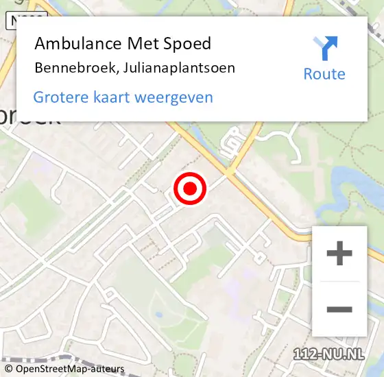 Locatie op kaart van de 112 melding: Ambulance Met Spoed Naar Bennebroek, Julianaplantsoen op 6 november 2018 14:55