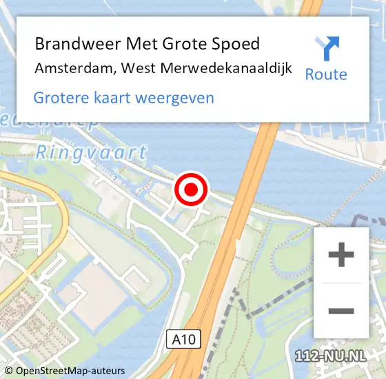 Locatie op kaart van de 112 melding: Brandweer Met Grote Spoed Naar Amsterdam, West Merwedekanaaldijk op 6 november 2018 16:51