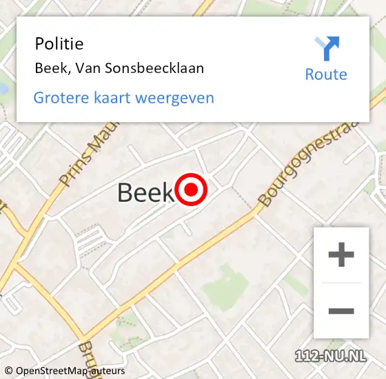 Locatie op kaart van de 112 melding: Politie Beek, Van Sonsbeecklaan op 6 november 2018 17:12