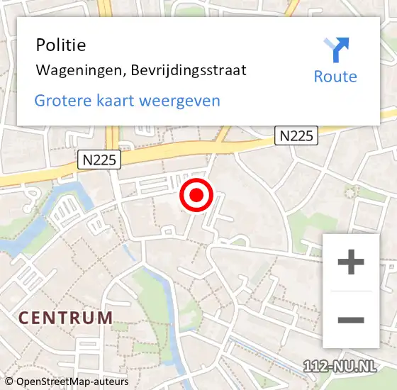 Locatie op kaart van de 112 melding: Politie Wageningen, Bevrijdingsstraat op 6 november 2018 17:13