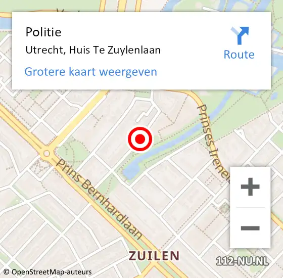 Locatie op kaart van de 112 melding: Politie Utrecht, Huis Te Zuylenlaan op 6 november 2018 17:15