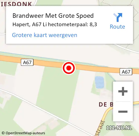 Locatie op kaart van de 112 melding: Brandweer Met Grote Spoed Naar Veldhoven, A67 Li op 6 november 2018 17:23