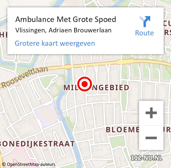 Locatie op kaart van de 112 melding: Ambulance Met Grote Spoed Naar Vlissingen, Adriaen Brouwerlaan op 6 november 2018 19:54