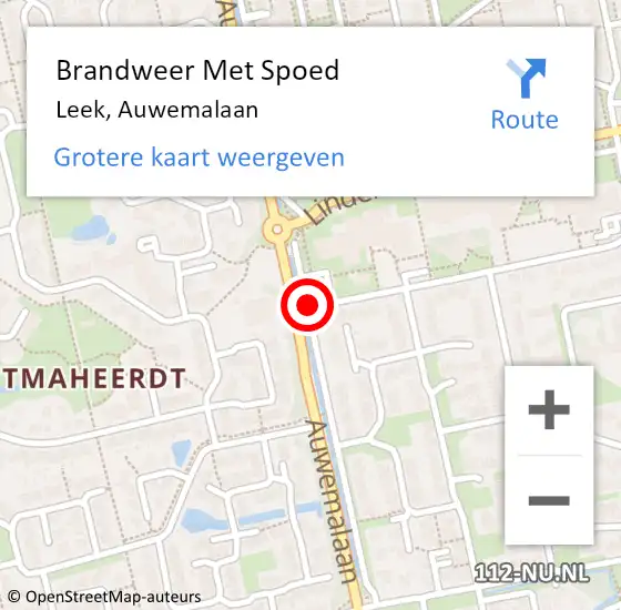 Locatie op kaart van de 112 melding: Brandweer Met Spoed Naar Leek, Auwemalaan op 6 november 2018 20:12