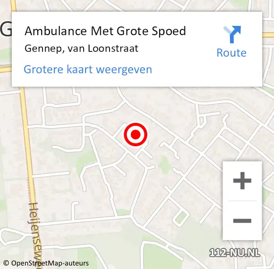 Locatie op kaart van de 112 melding: Ambulance Met Grote Spoed Naar Gennep, van Loonstraat op 7 november 2018 00:53