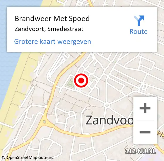 Locatie op kaart van de 112 melding: Brandweer Met Spoed Naar Zandvoort, Smedestraat op 7 november 2018 01:54