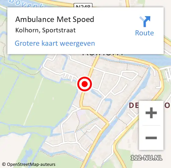 Locatie op kaart van de 112 melding: Ambulance Met Spoed Naar Kolhorn, Sportstraat op 7 november 2018 04:34