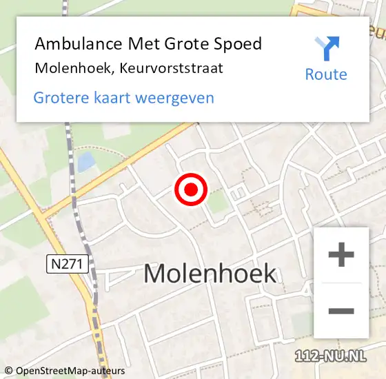 Locatie op kaart van de 112 melding: Ambulance Met Grote Spoed Naar Molenhoek, Keurvorststraat op 7 november 2018 09:12