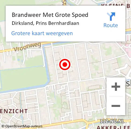 Locatie op kaart van de 112 melding: Brandweer Met Grote Spoed Naar Dirksland, Prins Bernhardlaan op 7 november 2018 10:03