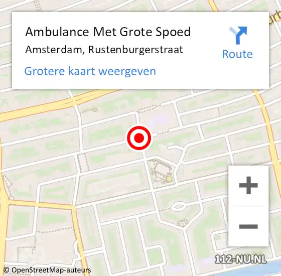 Locatie op kaart van de 112 melding: Ambulance Met Grote Spoed Naar Amsterdam, Rustenburgerstraat op 7 november 2018 12:31