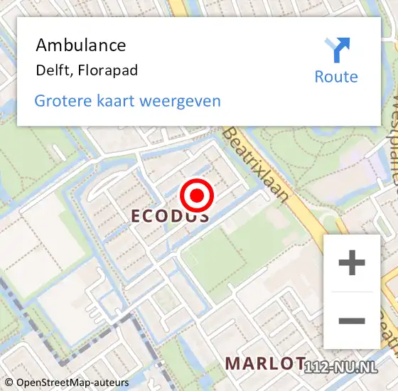 Locatie op kaart van de 112 melding: Ambulance Delft, Florapad op 7 november 2018 12:50