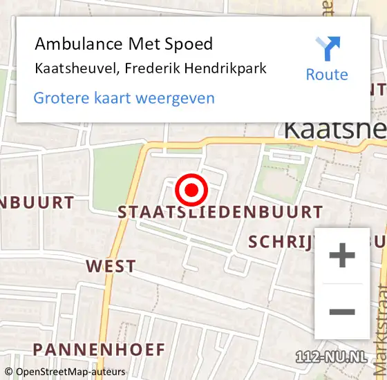 Locatie op kaart van de 112 melding: Ambulance Met Spoed Naar Kaatsheuvel, Frederik Hendrikpark op 7 november 2018 12:53