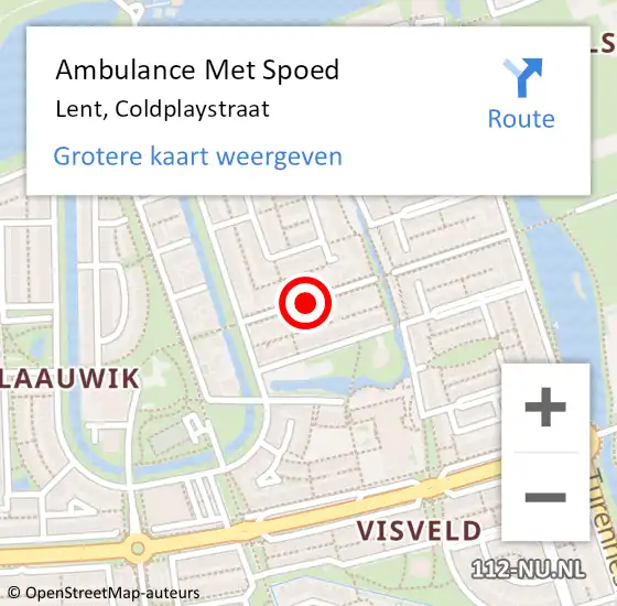 Locatie op kaart van de 112 melding: Ambulance Met Spoed Naar Lent, Coldplaystraat op 7 november 2018 14:15