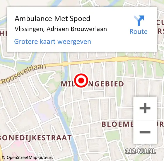 Locatie op kaart van de 112 melding: Ambulance Met Spoed Naar Vlissingen, Adriaen Brouwerlaan op 7 november 2018 14:58