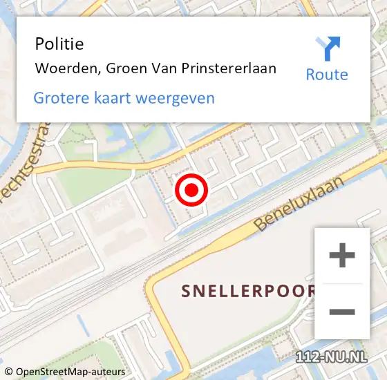 Locatie op kaart van de 112 melding: Politie Woerden, Groen Van Prinstererlaan op 7 november 2018 16:42